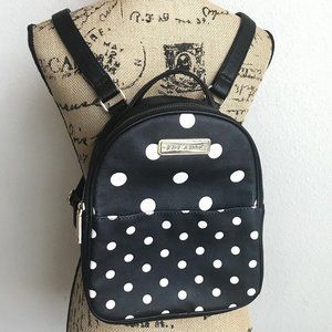 Betsey Johnson Polka Dot Backpack Black White Floral Lined Small Zipper Closure